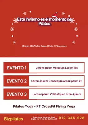 Promocionar un evento escolar de Pilates con ojos rojos e ilustraciones navideñas