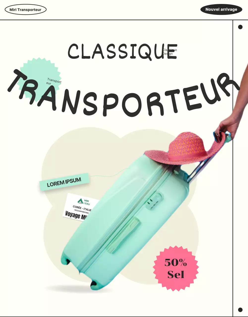 Promouvoir les bagages de vacances avec des lignes simples et mentholées