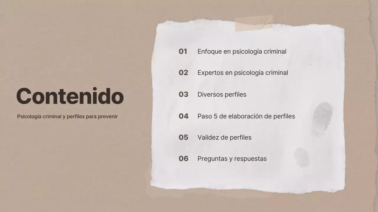 Presentaciones de investigación sobre psicología criminal en papel de estraza