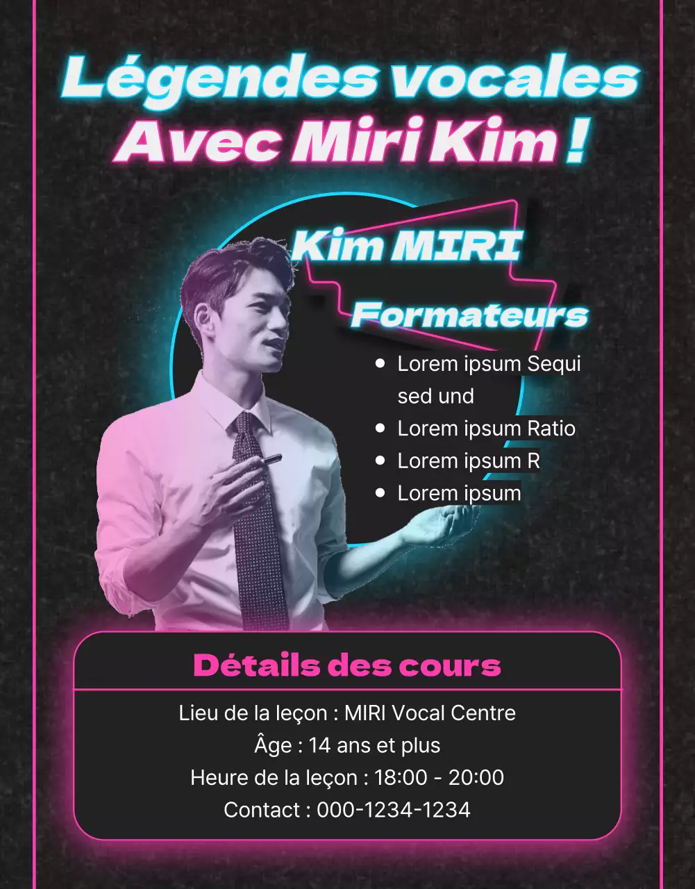 Leçon de chant rose et bleu clair néon