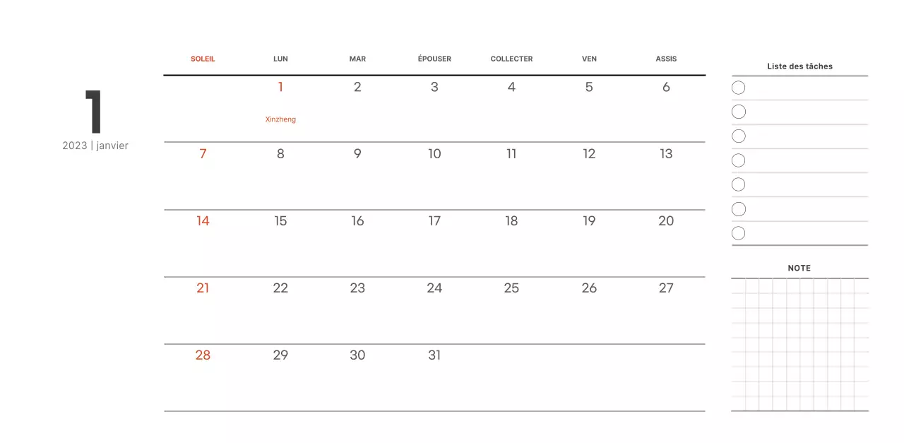 Calendrier de café simple et moderne