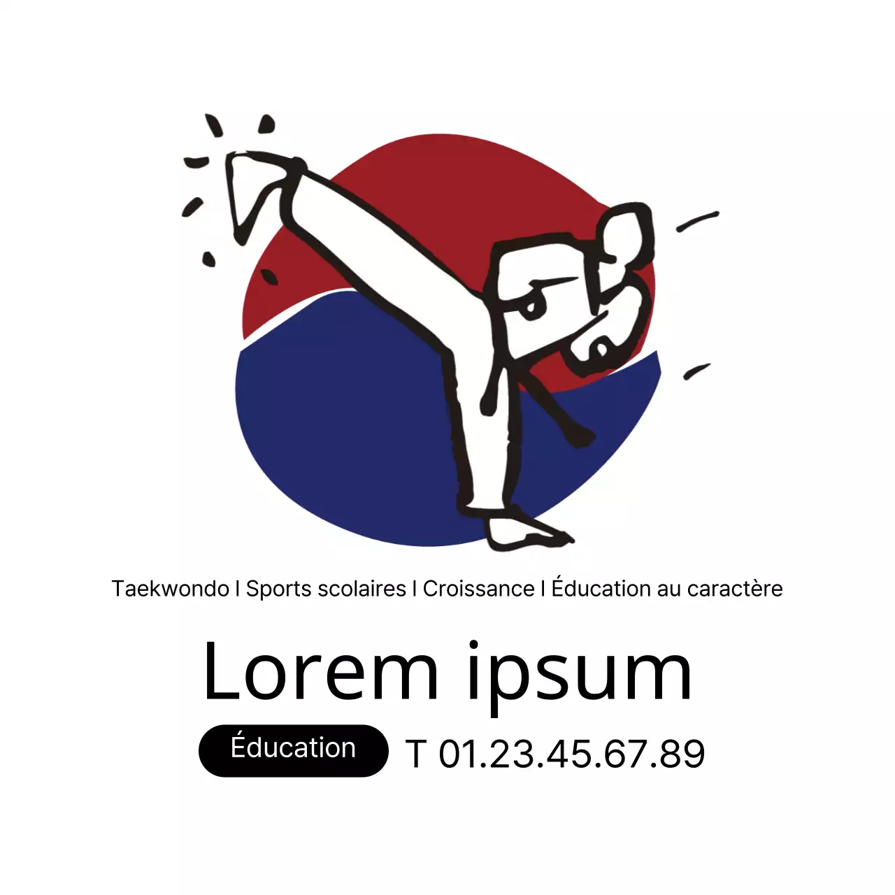 Illustration blanche simple pour la promotion d'une école de taekwondo