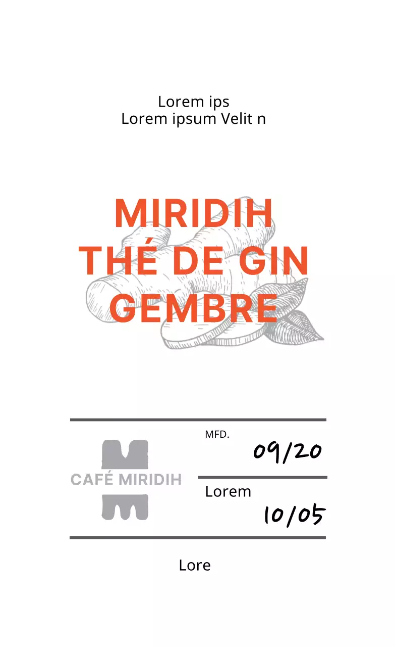 Etiquette de thé au gingembre avec illustration orange