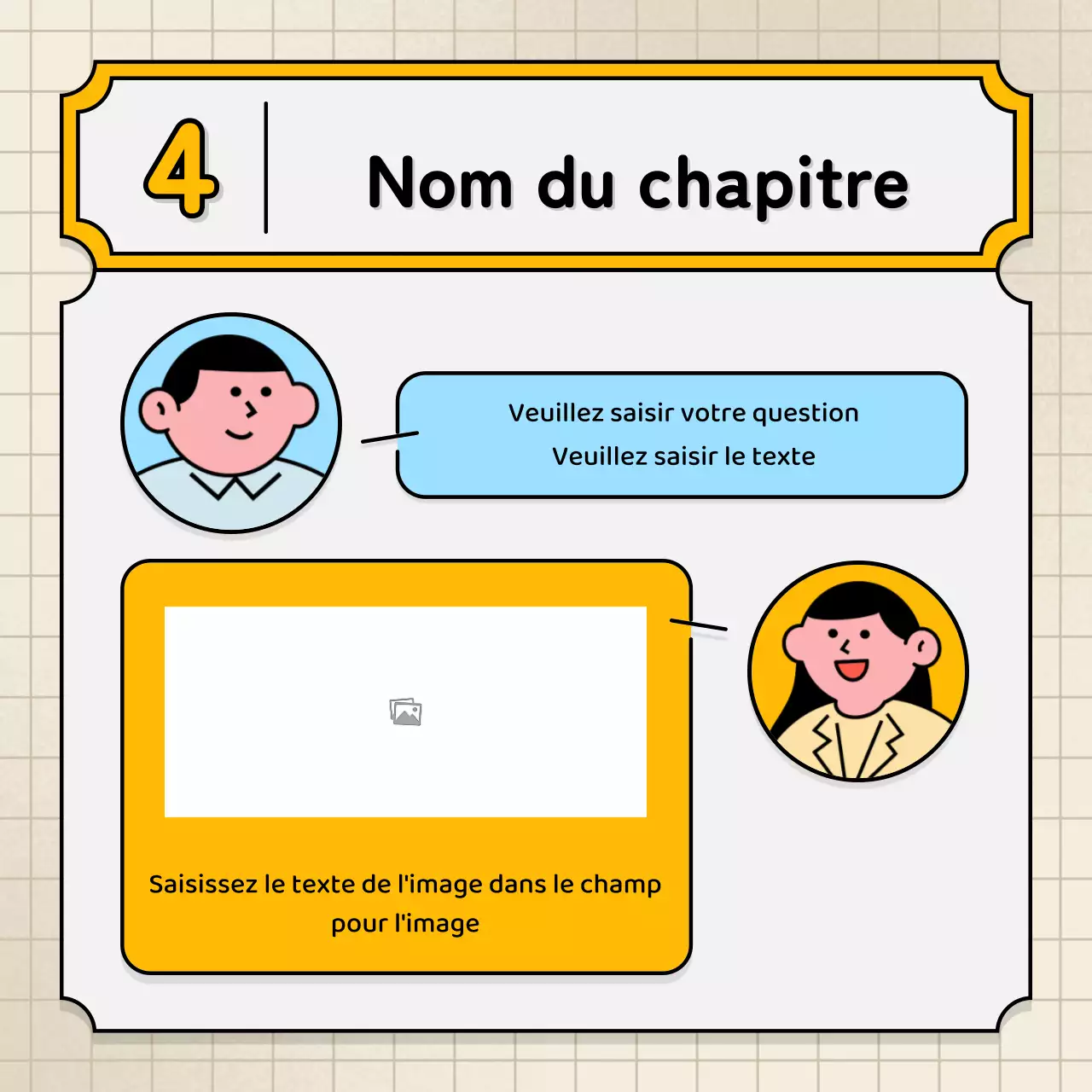 Bulles de texte bleu clair et jaune et illustration mignonne