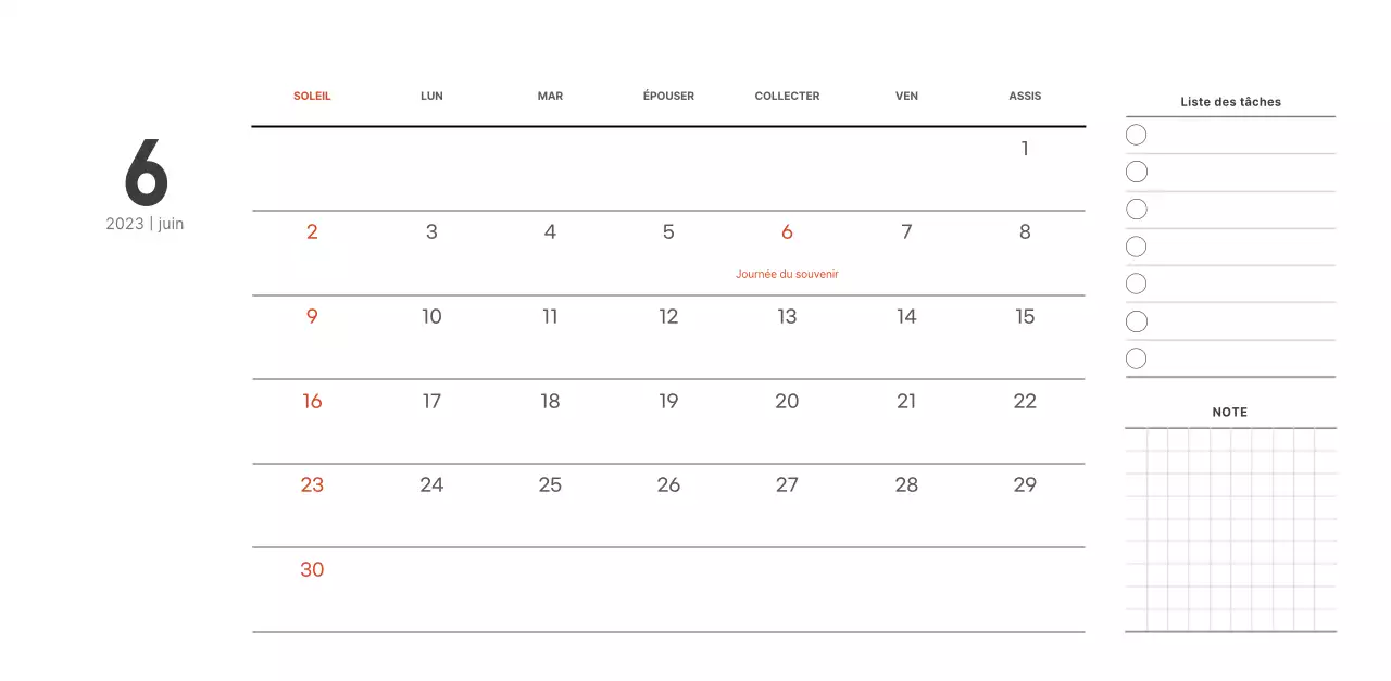 Calendrier de café simple et moderne