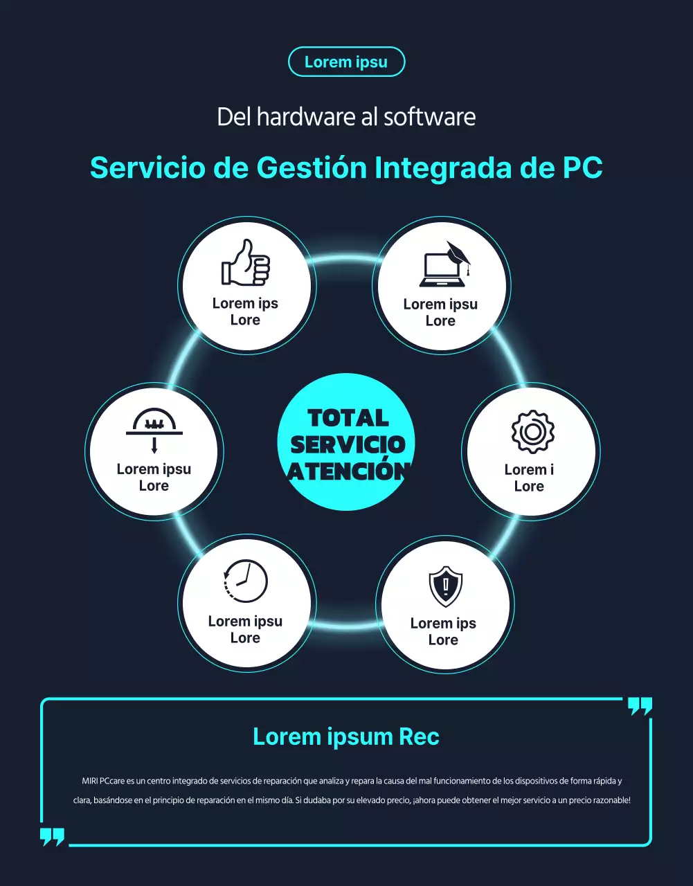 Promocione los servicios de reparación de ordenadores en plata y negro