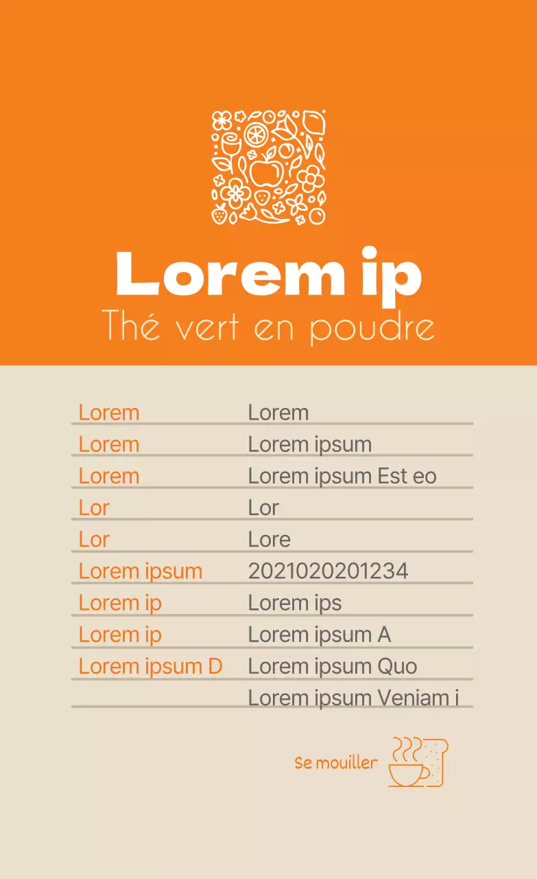 logo vert clean food thé vert en poudre étiquette détaillée