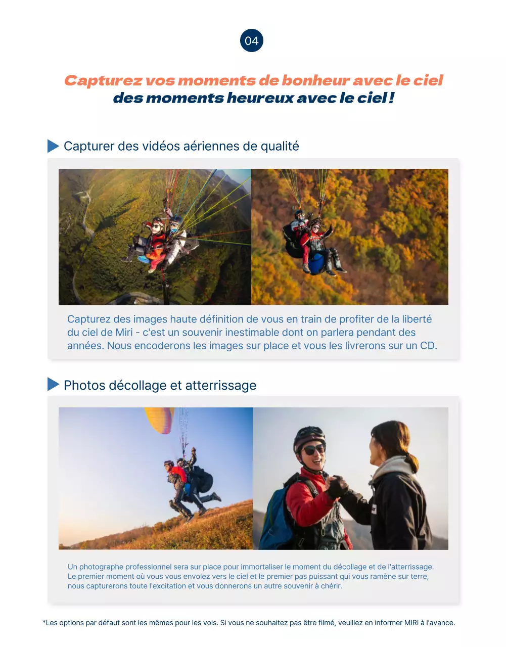 Page détaillée du parapente avec des accents orange dans SkyConcept