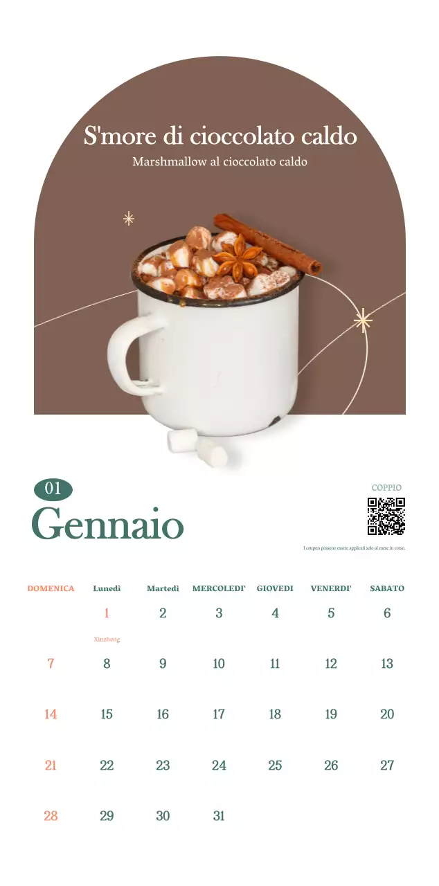 Calendario dei bar con i consigli per le bevande del mese