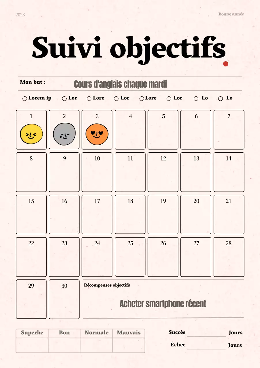 Traceur d'objectifs avec des lignes simples en beige et noir