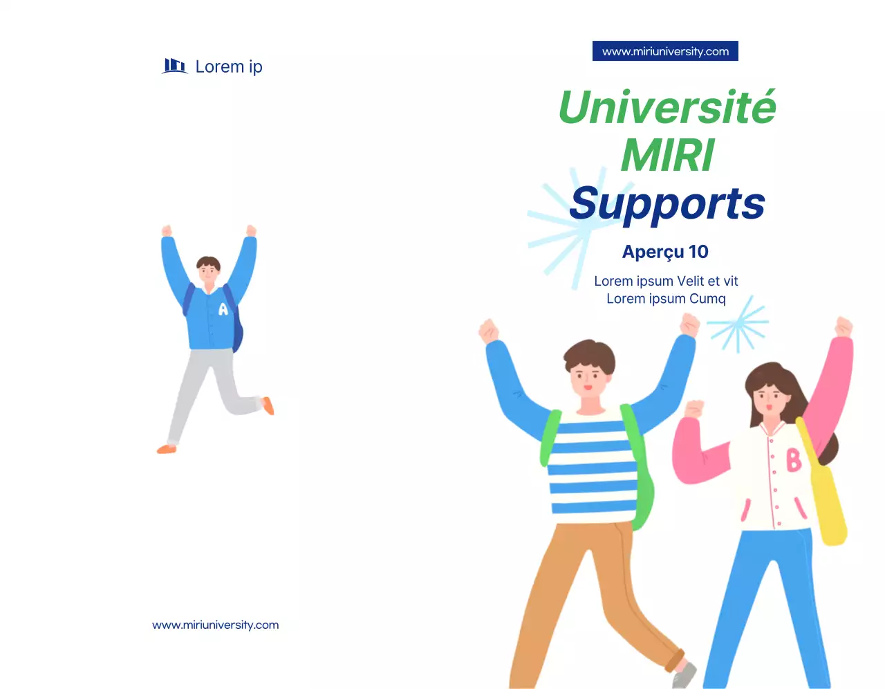 Une promotion simple des supporters d'une université avec un texte et des illustrations bleu marine.