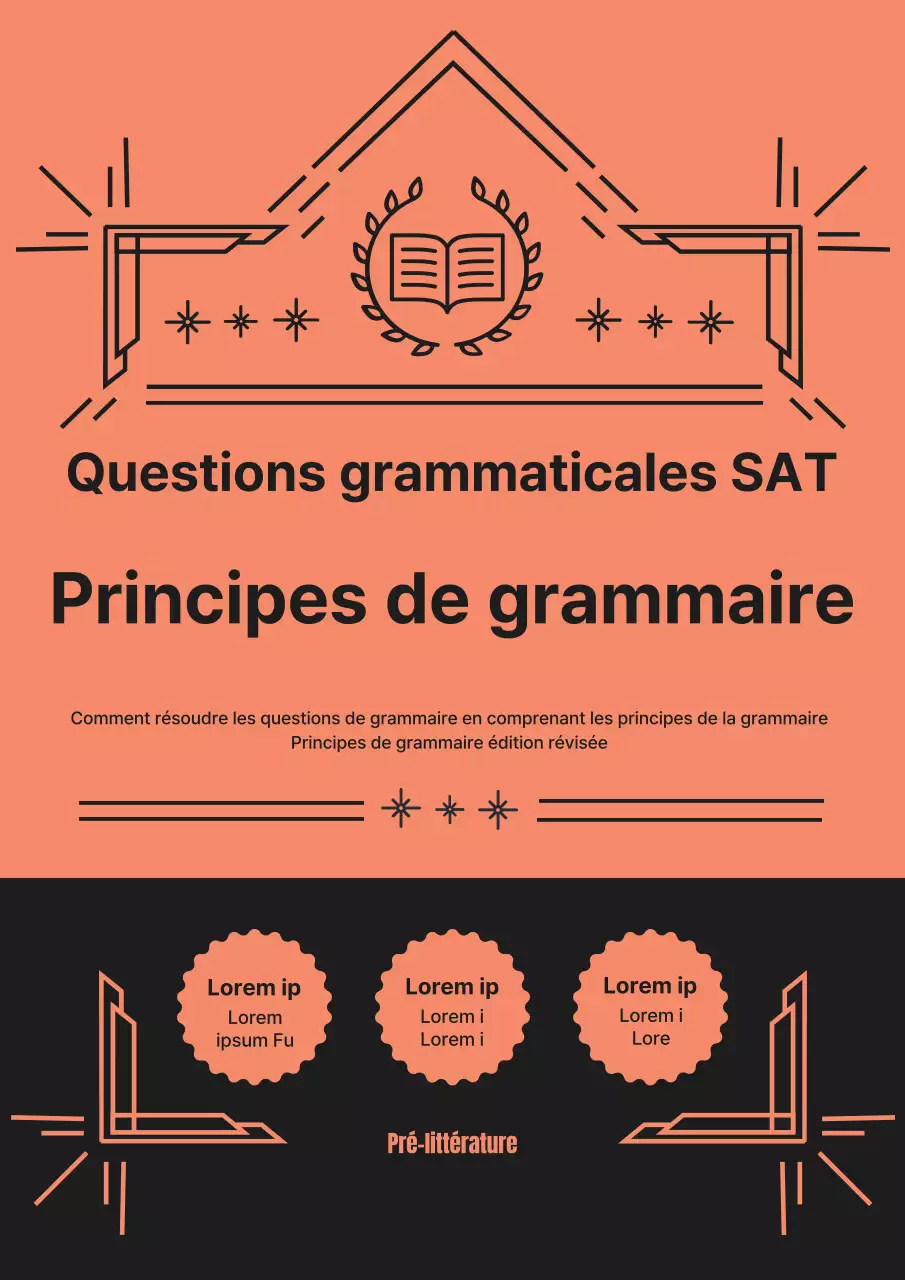 Papiers d'entraînement pour le test SATs de langue anglaise et de grammaire avec des lignes et des bordures simples en rose et en noir.