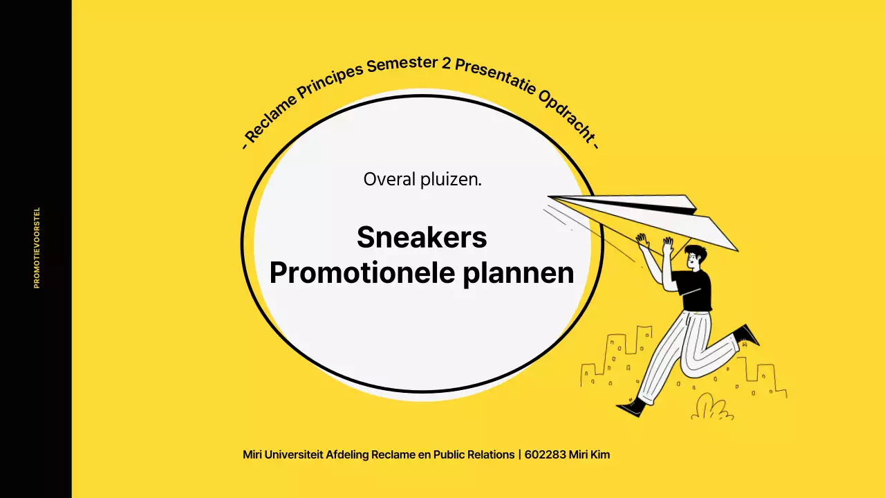 Marketingpromotieplan voor een sneaker met een levendig kleurenillustratieconcept in gele en zwarte tinten.