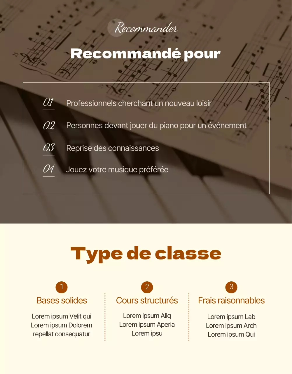 Détails d'une leçon de piano propre et émotionnelle