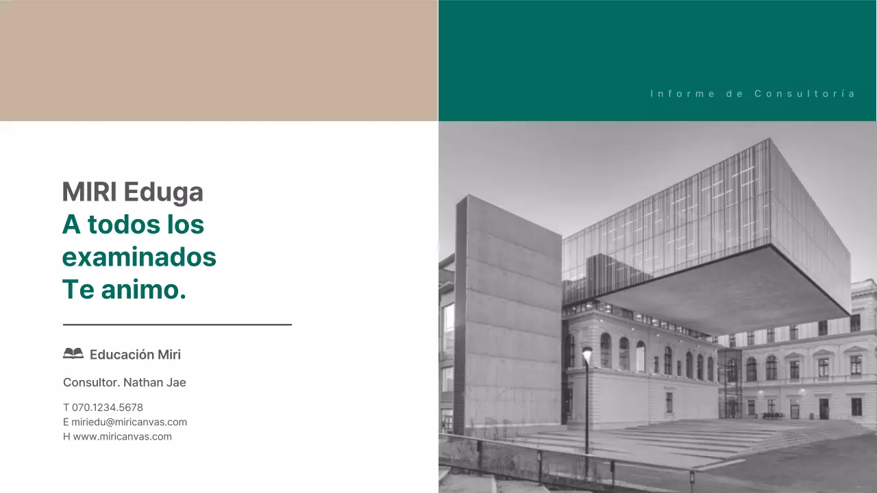 Un moderno informe de análisis de consultoría de admisiones en verde y beige