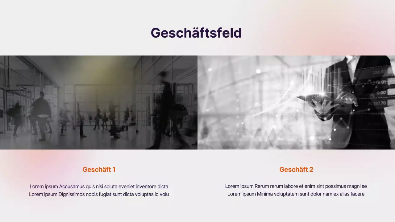 Unternehmensprofil mit lila und orangefarbenem Farbverlauf