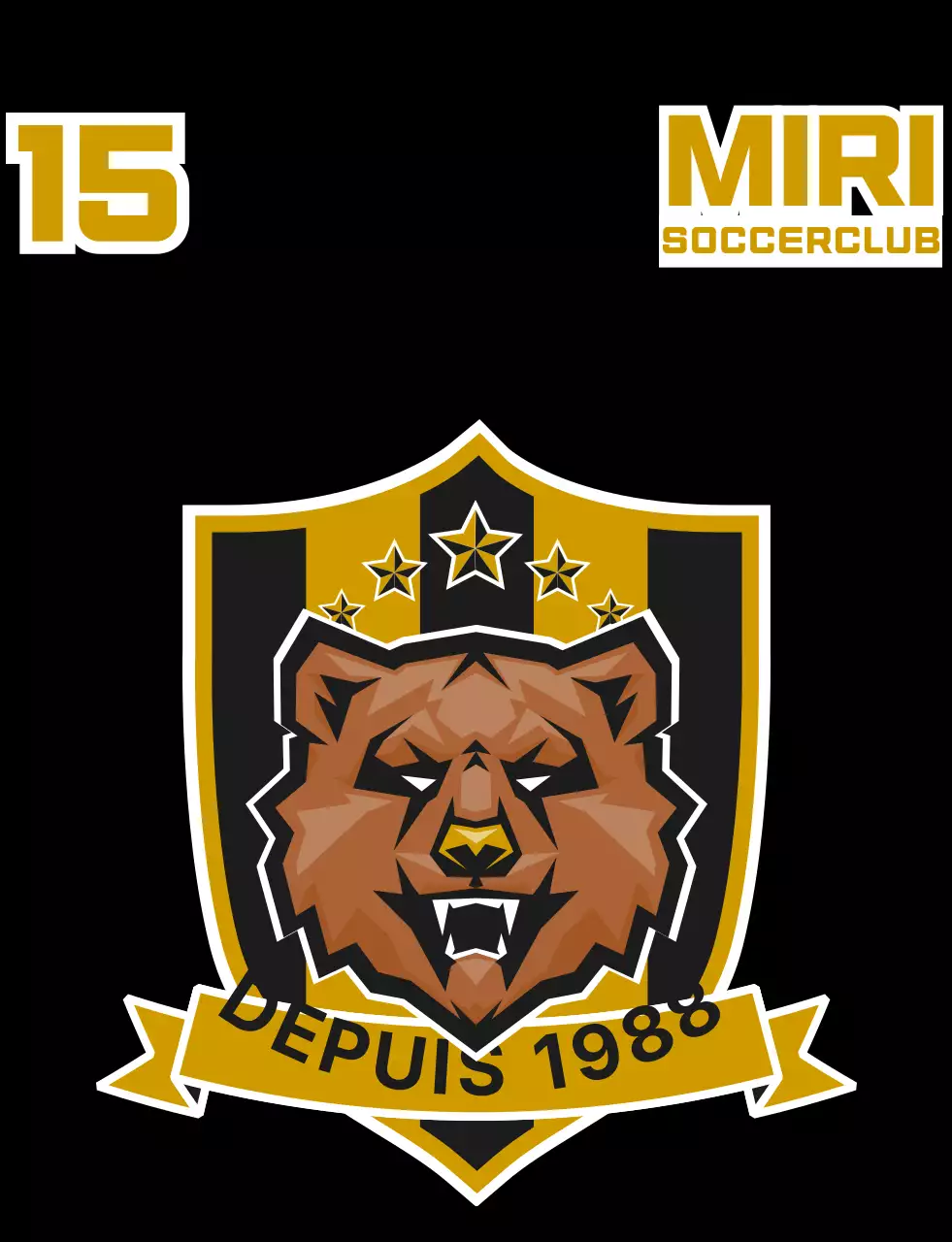 Gilet de football pour membres avec logo du club de football illustré d'un ours noir et or