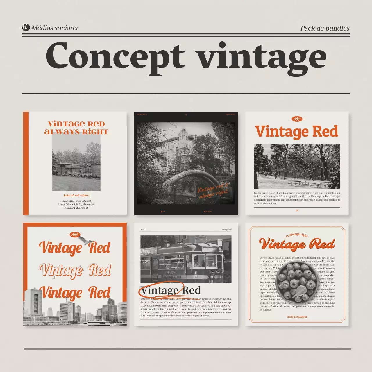 Paquet de mise en page multicolore d'inspiration vintage