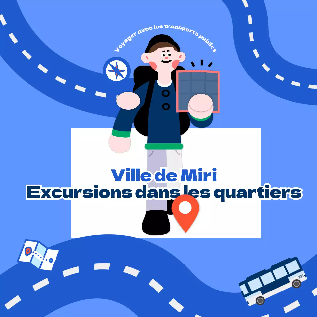 Un joli voyage de quartier avec un concept de carte de voyage bleue