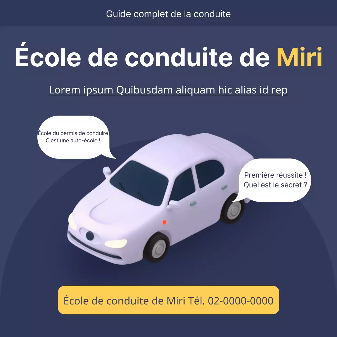 Faites la promotion de votre école de conduite avec cette jolie bannière jaune et marine du Code de la route.