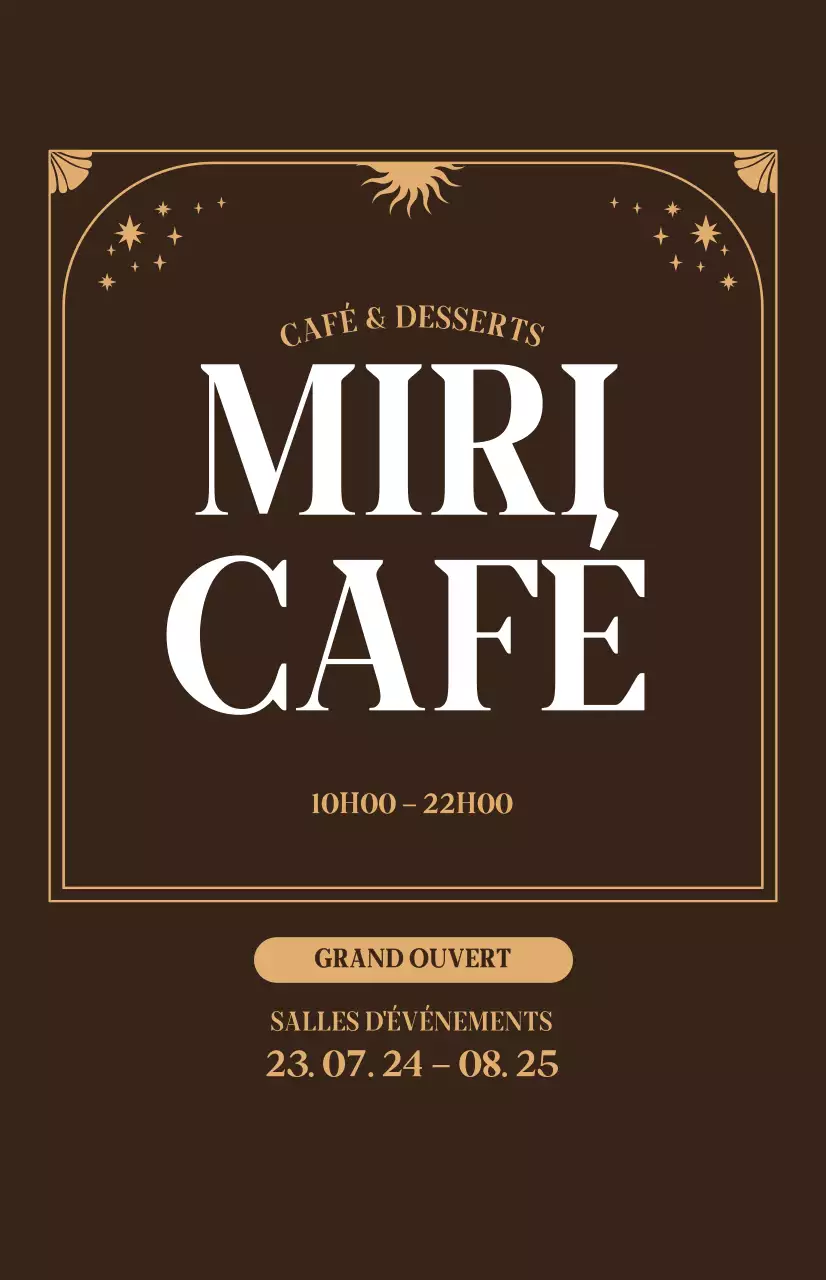 Promotion d'une réduction pour l'ouverture d'un café avec une ambiance beige sur fond marron