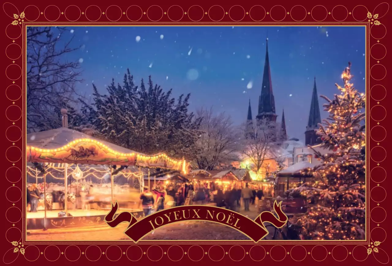 Mise en page de photos de Noël avec des cadres ornés en rouge