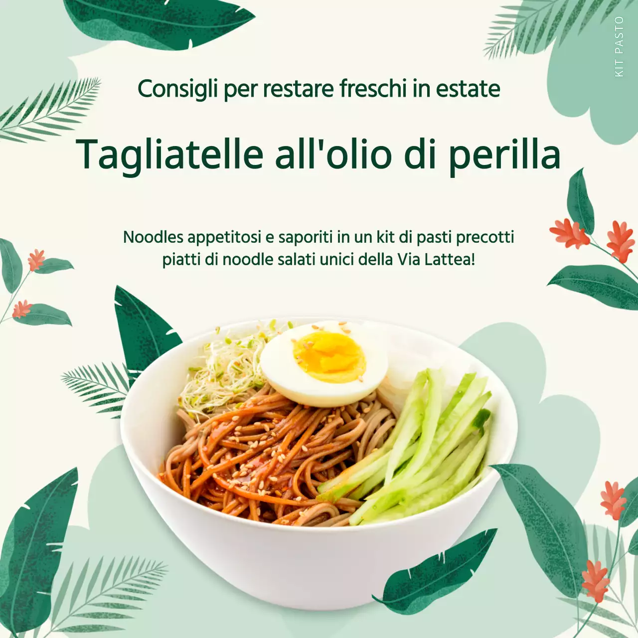 Illustrazione di una foglia verde che promuove il kit di pasta appiccicosa all'olio di perilla
