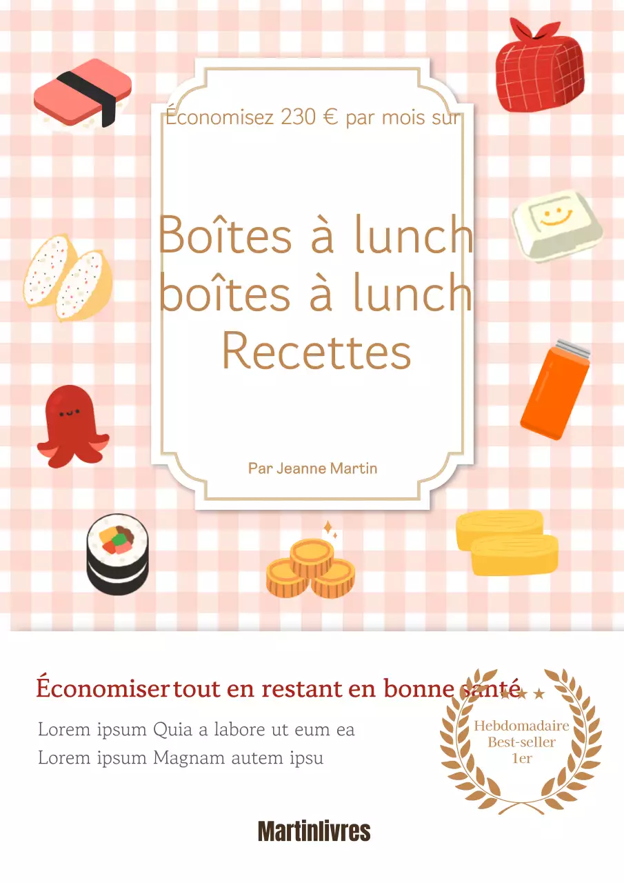 Etiquettes sur fond rose à carreaux Titre Saving Bento Recipes (Sauver les recettes du bento)