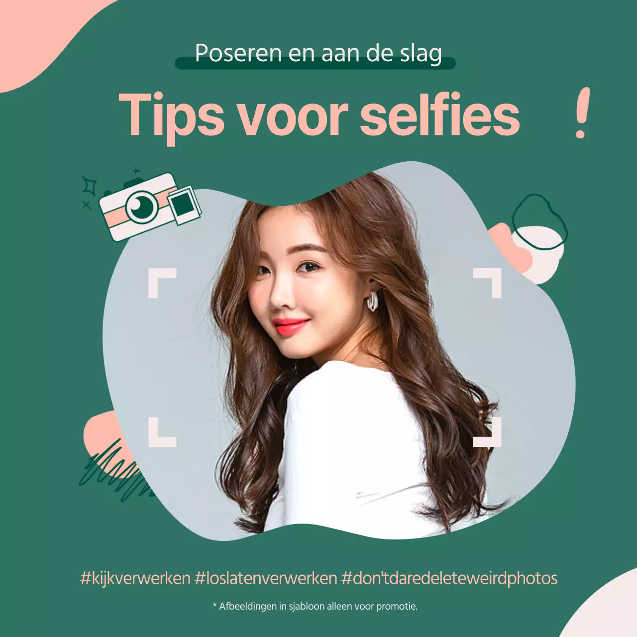 Promotionele hoes voor selfietips in groen.