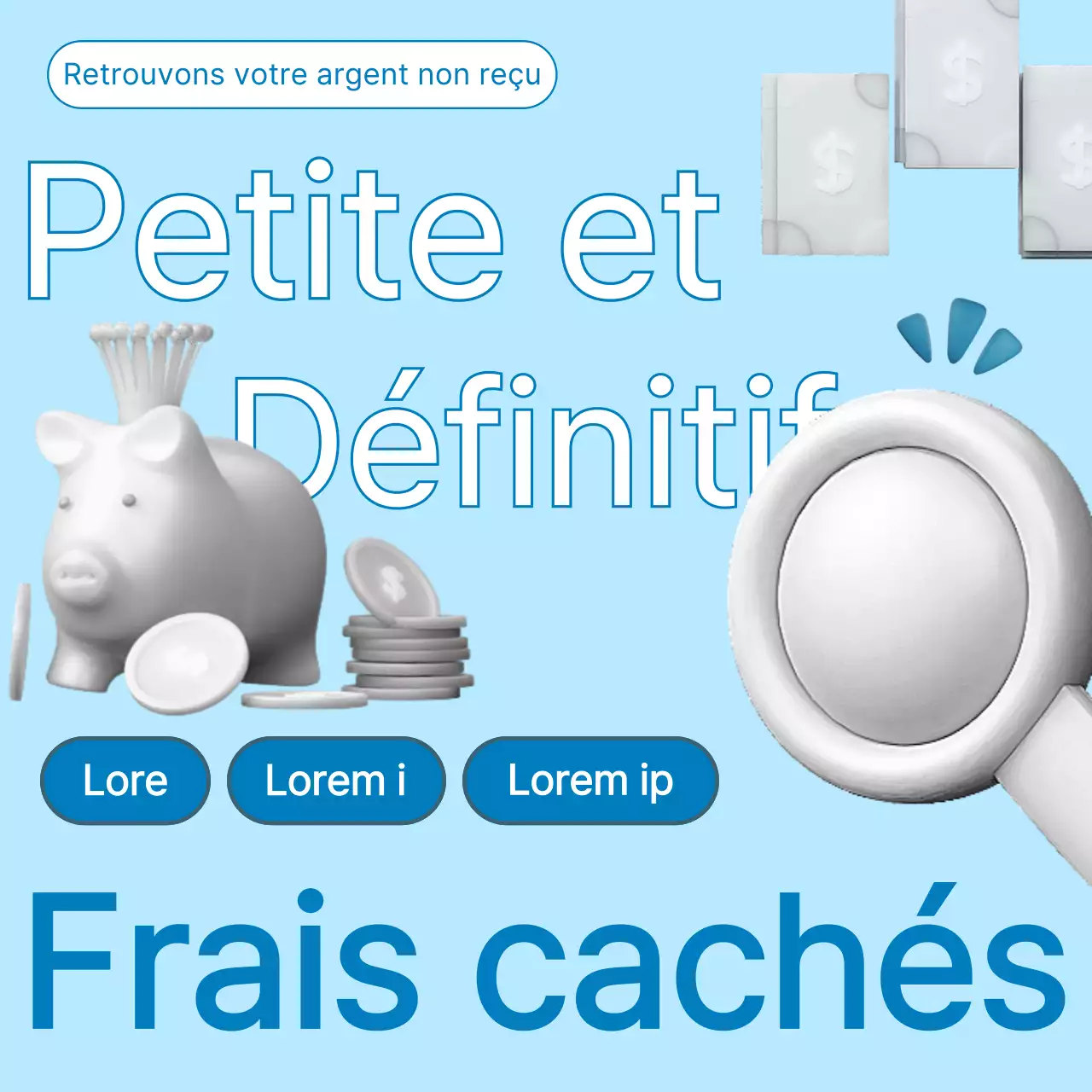 Une publicité kitsch, bleu clair et bleu, pour un service de recherche d'indemnités d'assurance en ligne.