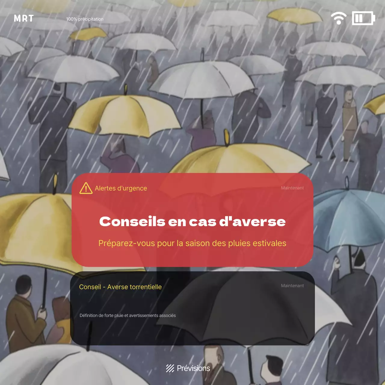 Concept de texte d'alerte en cas de catastrophe en rouge et bleu tendance Information sur l'alerte aux fortes pluies