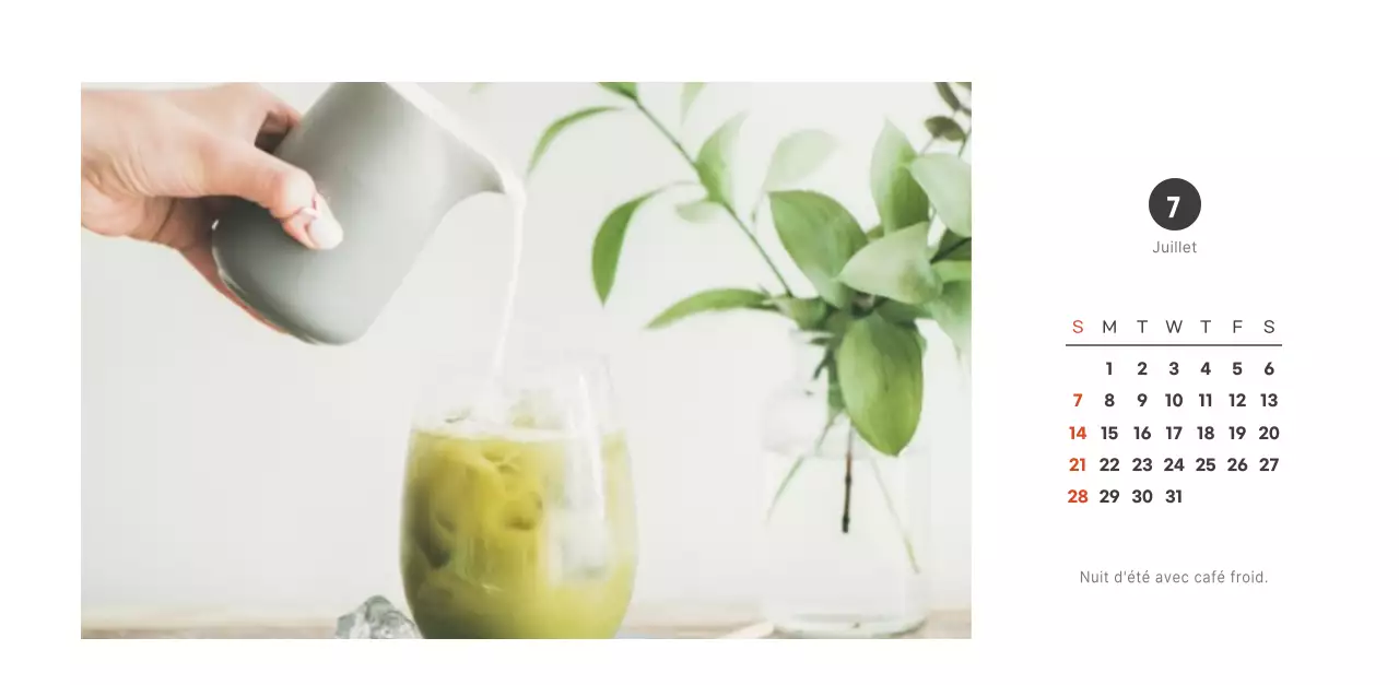 Calendrier de café simple et moderne