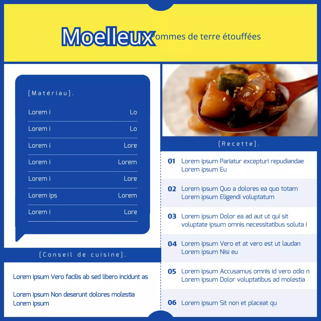 Curry jaune et bleu en 3 minutes, concept parodique de plat de pommes de terre, livre de recettes