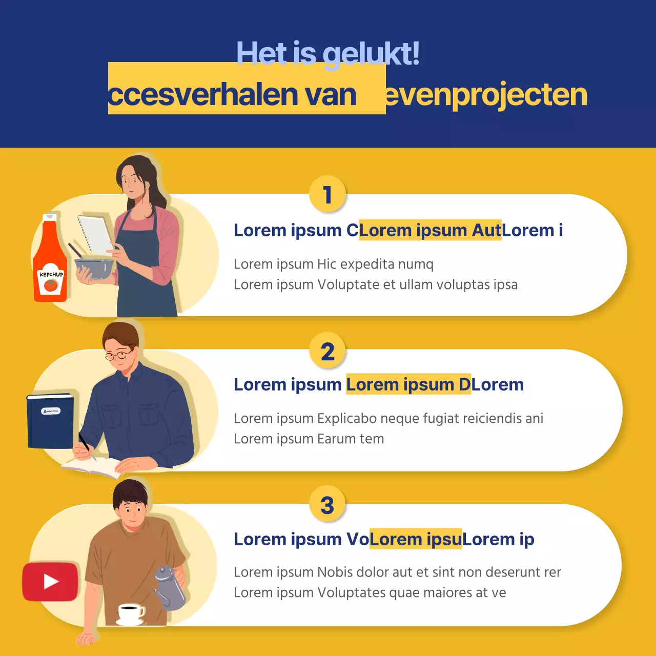 blauwe illustratie concept kantoormedewerker side project cardnews