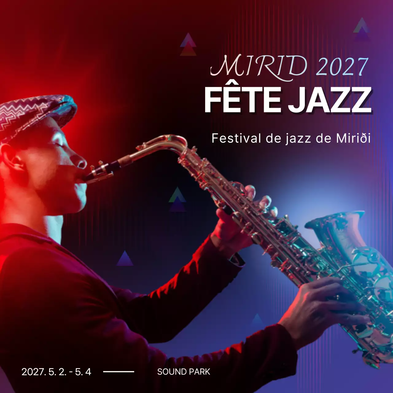 Annonces de festivals de musique en rouge et bleu