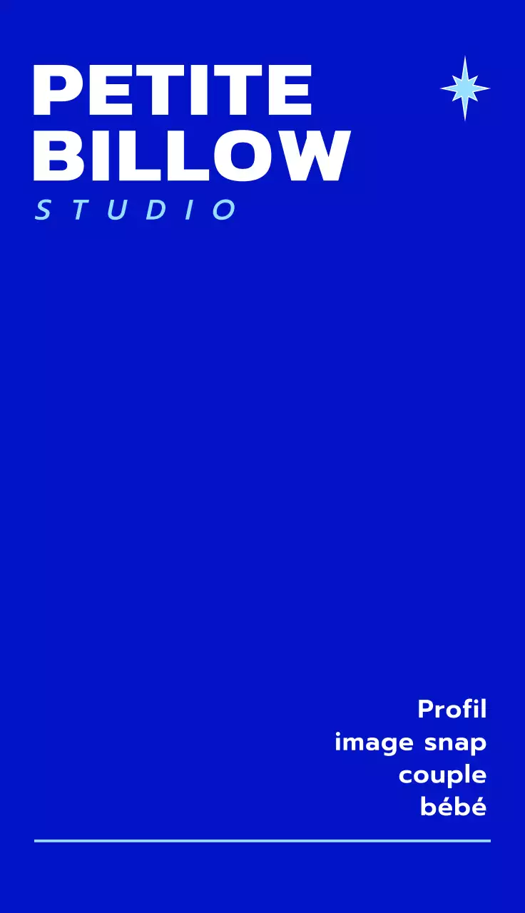 Conception simple et directe d'un studio de photographie avec des illustrations brillantes en blanc et bleu clair.