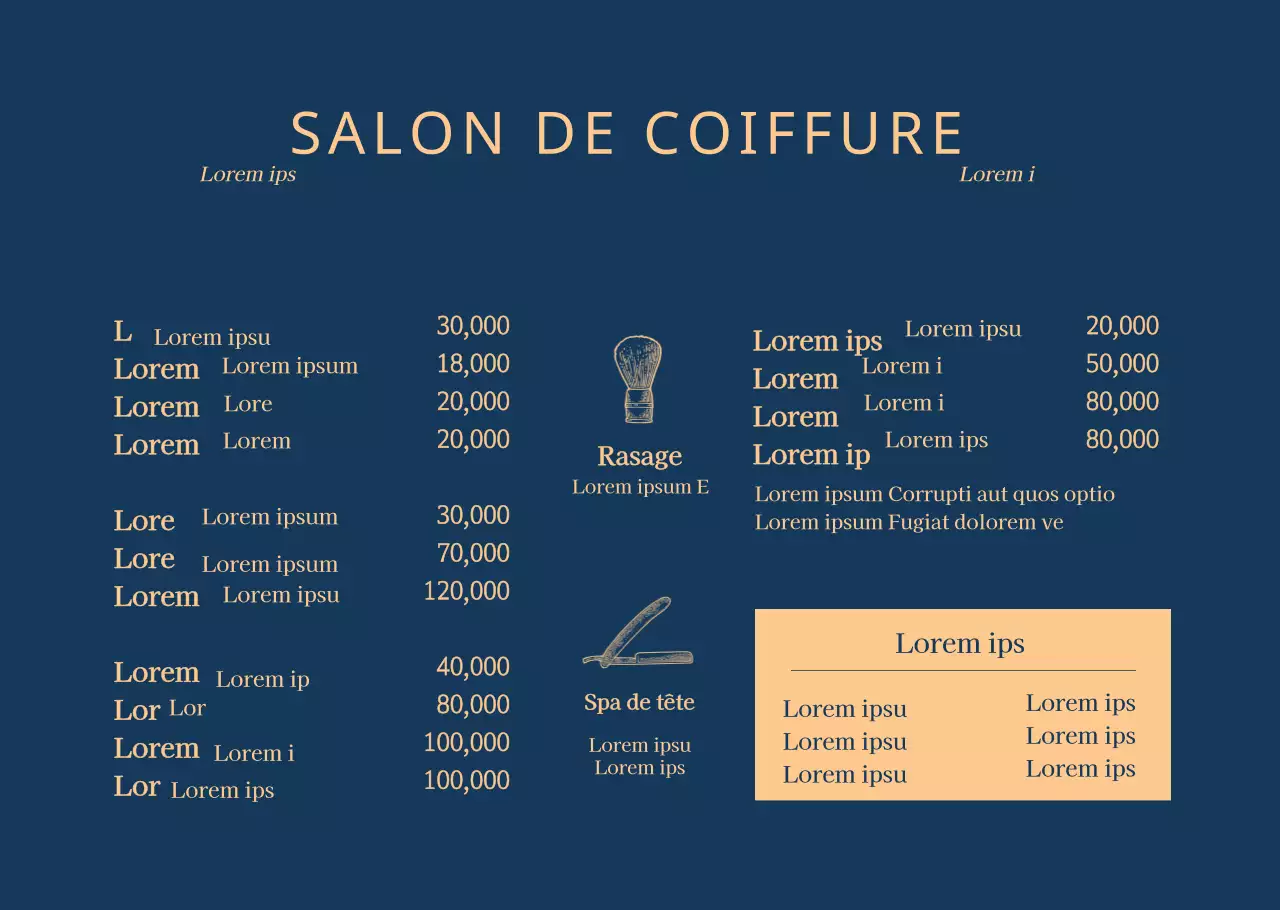 Panneau de menu de salon de coiffure de style ancien