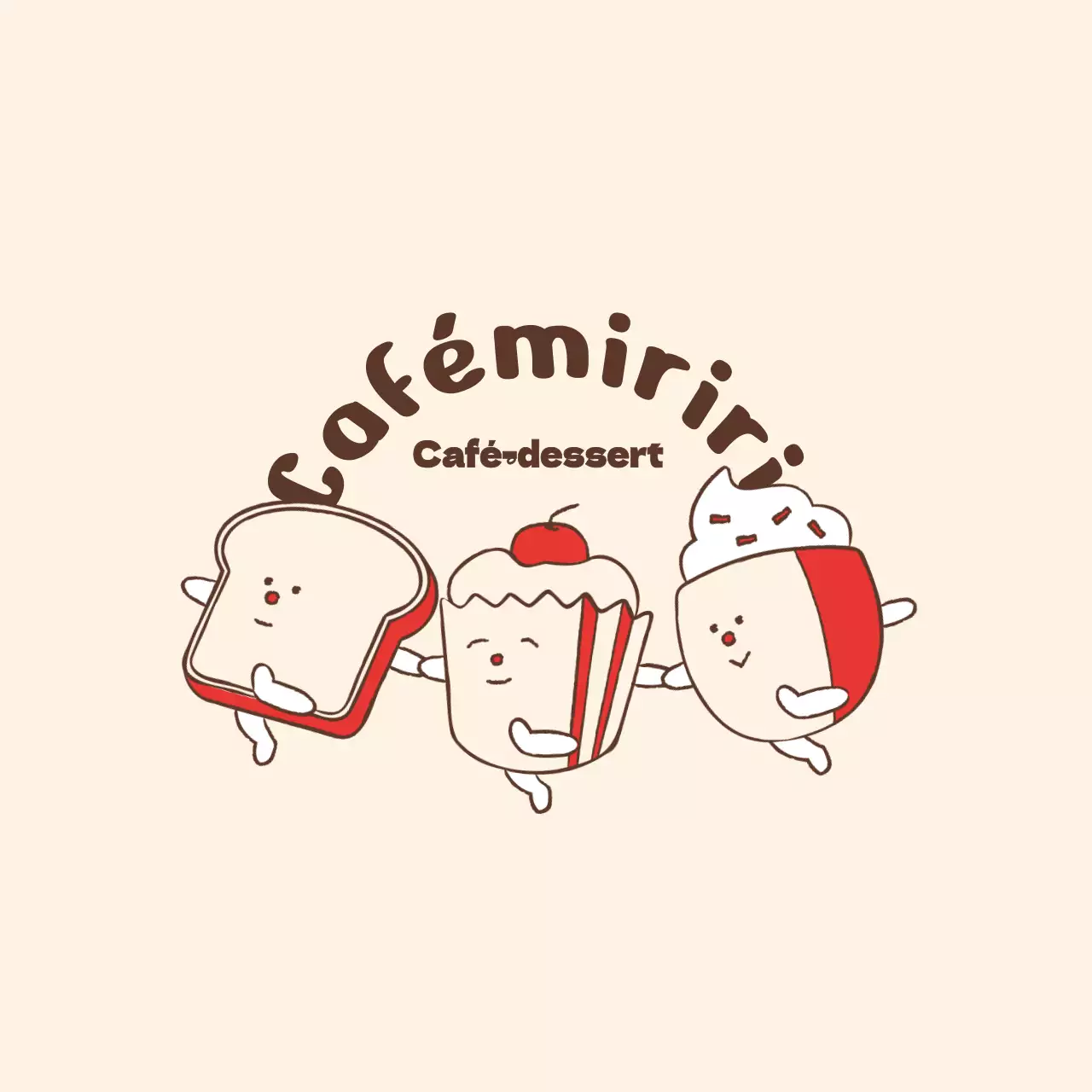 Produits dérivés de cafés mignons avec des personnages de cafés beiges et rouges