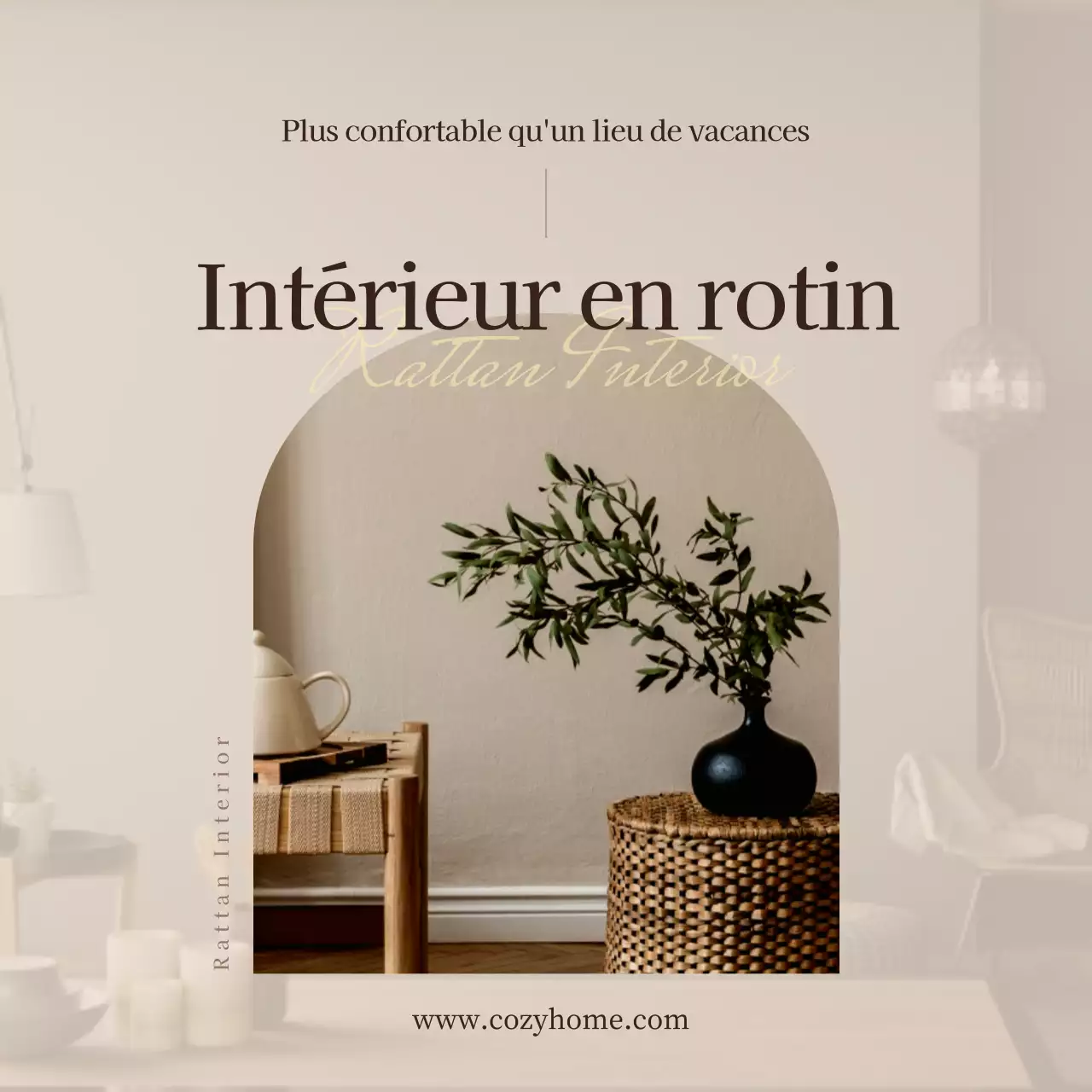 Un événement décontracté en rotin dans les tons beige et marron (Social Media Squares)