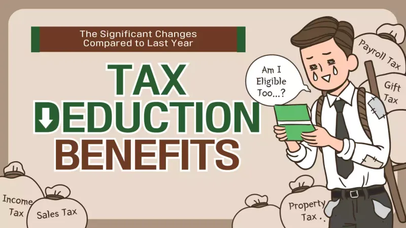 Tax relief policy information with a brown-green humorous illustration concept