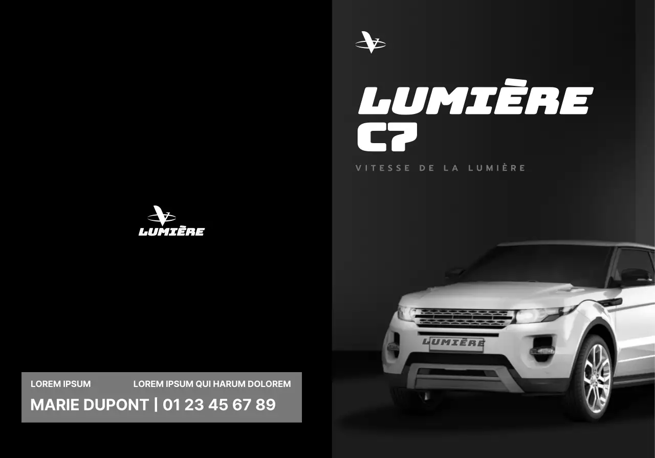 Promotion d'une voiture de concessionnaire avec un design noir, simple et épuré avec des photos de voitures