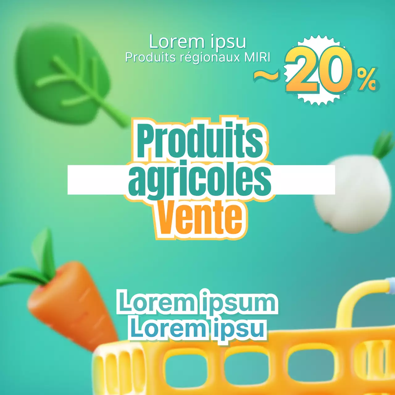 Une simple affiche de vente de fruits et légumes à la menthe et au jaune