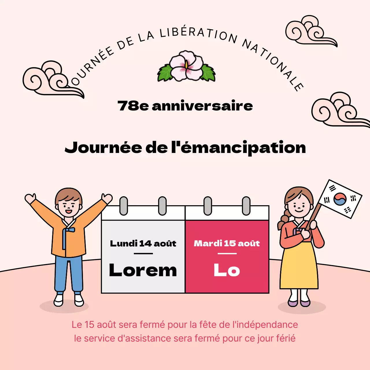Un concept rose, mignon et propre pour les fermetures du calendrier de la fête de l'Indépendance