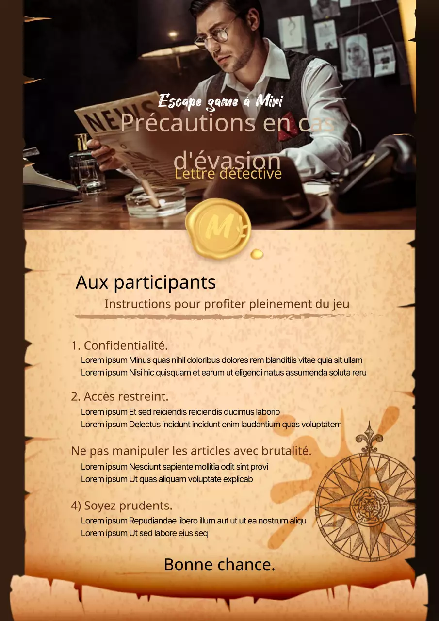 Affiche d'avertissement vintage sur les jeux d'évasion en marron