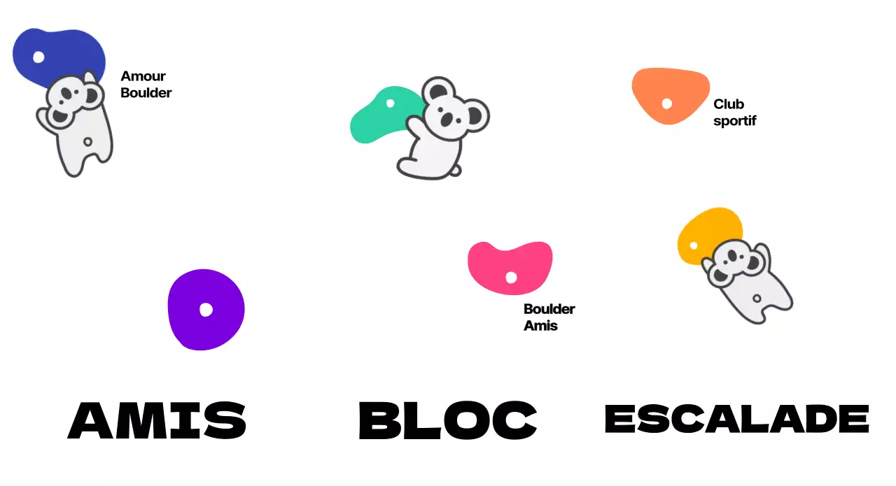 Un club d'escalade simple et mignon avec des couleurs vives et des koalas.