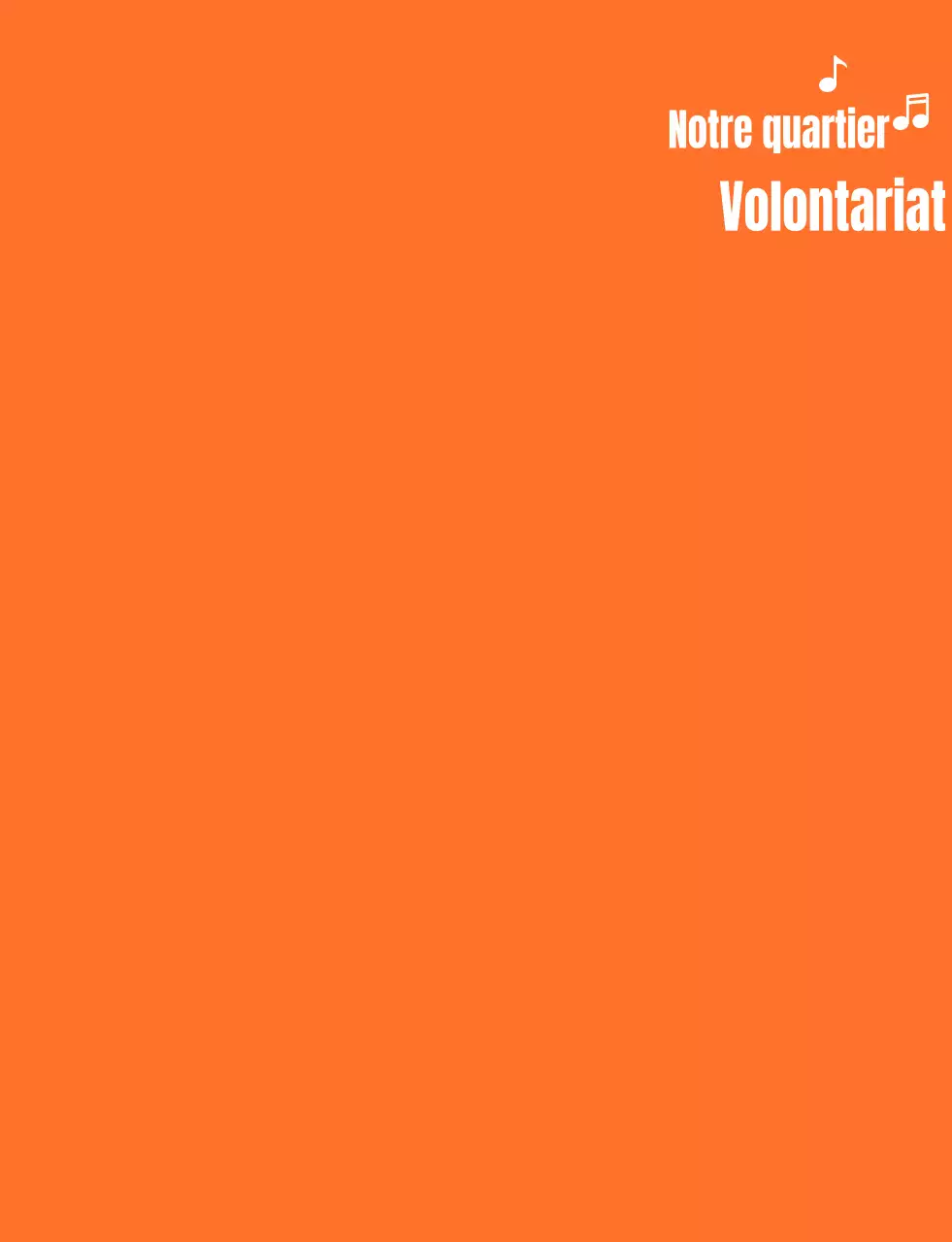 Logo avec texte rythmique en orange et blanc Organisation bénévole