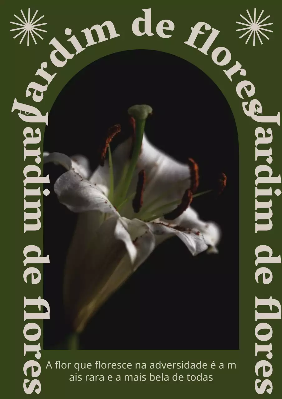 Cartaz vertical floral verde caqui bege vintage