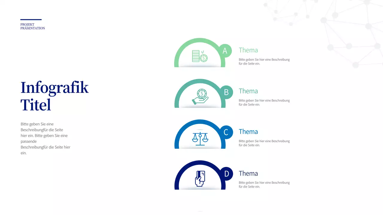 Infografik mit blauen und grünen Finanzsymbolen