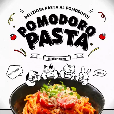 Ristorante di pasta con simpatiche illustrazioni in bianco e nero