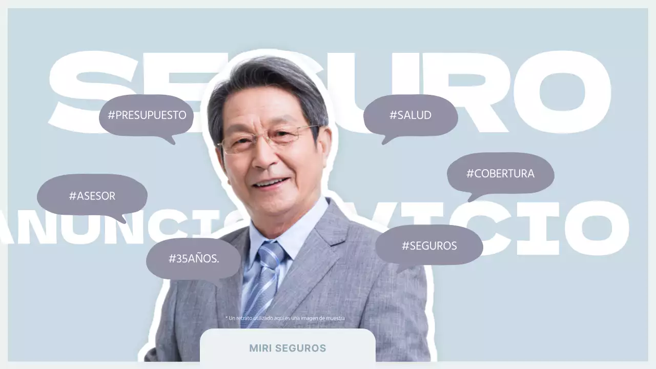 Introducción de la información esencial del seguro en azul claro y gris